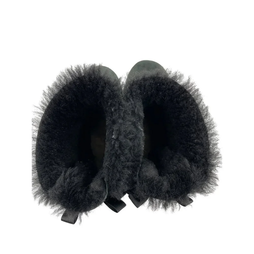 Ugg Australia Black Suede Winter Boots Shearling Lining Bailey Bow‎ Accents